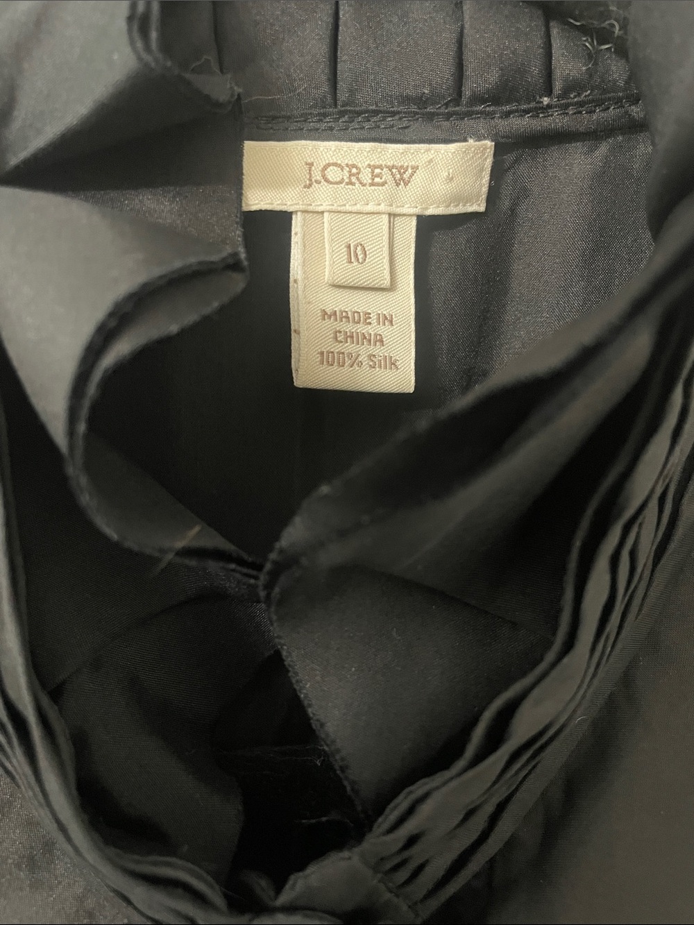 100 % silk - J. Crew Black Silk Frances Ruffled Blouse - 10